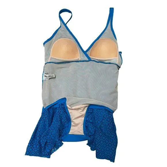 Alisha Levine Blue Swim Dress One Piece Lace Overlay Size 16 - Picture 5 of 7